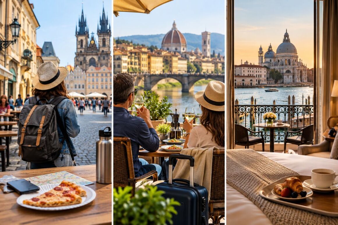 Diferentes perfis de custo de uma viagem pela Europa